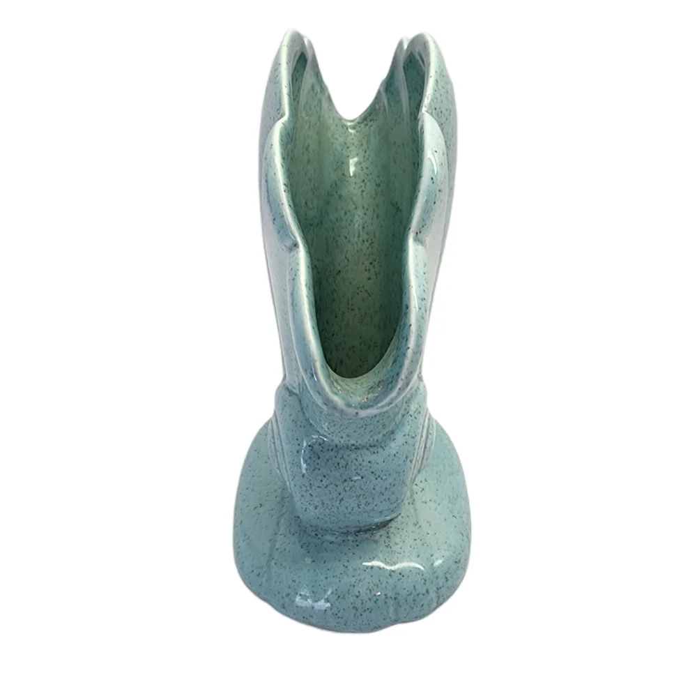 Vintage Red Wing Teal Blue Ceramic Fan Shell Vase